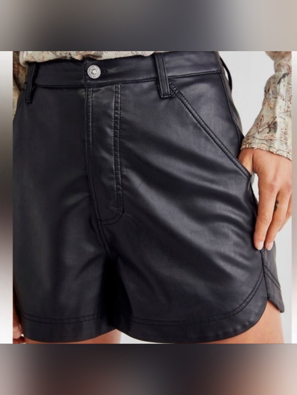 Free People Black Faux Leather High-Waist Shorts